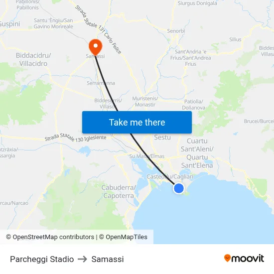 Stadium Parking to Samassi map