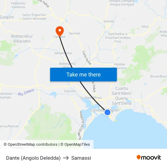 Dante (Corner of Deledda) to Samassi map