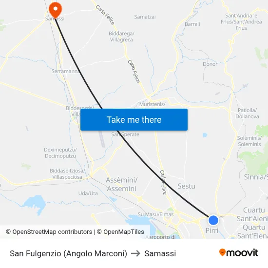 San Fulgenzio (Corner of Marconi) to Samassi map