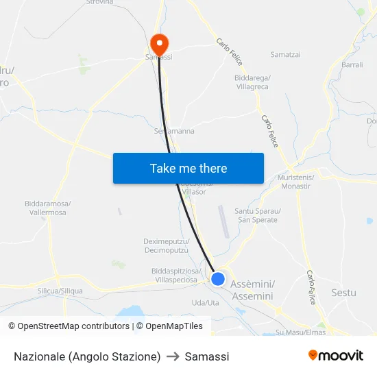 National (Station Corner) to Samassi map