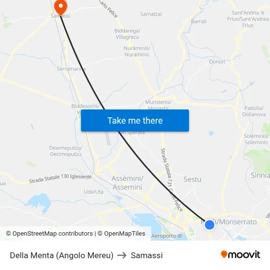 Della Menta (Corner Mereu) to Samassi map