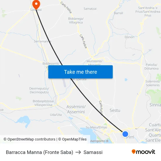 Barracca Manna (Opposite Saba) to Samassi map