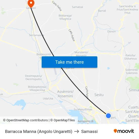 Barracca Manna (Corner of Ungaretti) to Samassi map