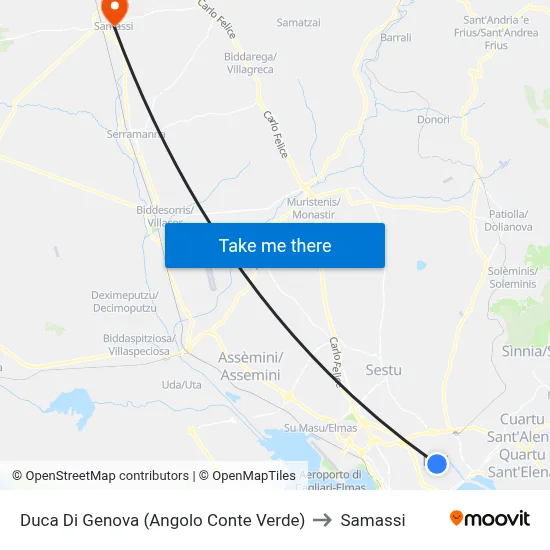 Duca Di Genova (Corner of Conte Verde) to Samassi map