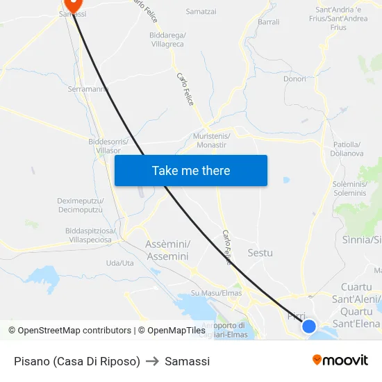 Pisano (Nursing Home) to Samassi map