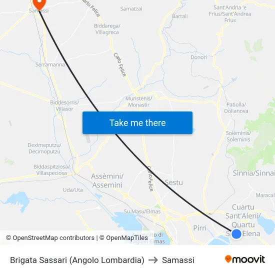 Brigata Sassari (Corner of Lombardia) to Samassi map