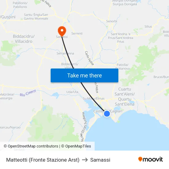 Matteotti (Fronte Stazione Arst) to Samassi map