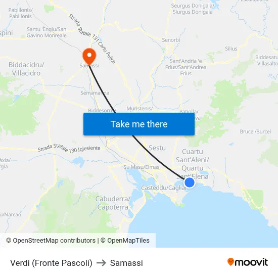 Verdi (Opposite Pascoli) to Samassi map