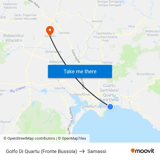 Gulf of Quartu (Facing Compass) to Samassi map