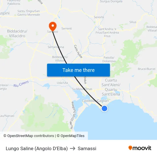 Lungo Saline (D'Elba Corner) to Samassi map