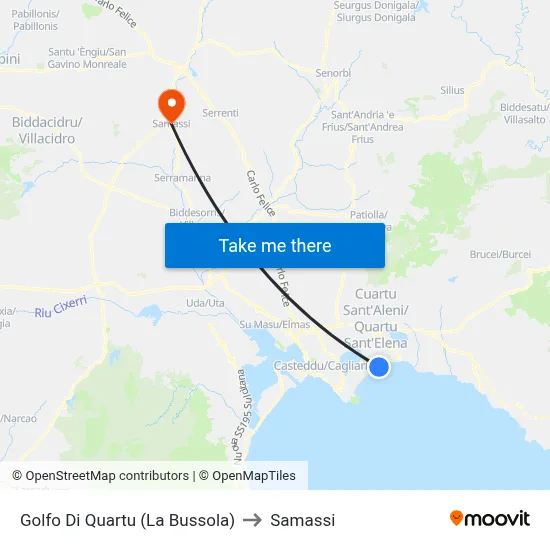 Gulf of Quartu (The Compass) to Samassi map