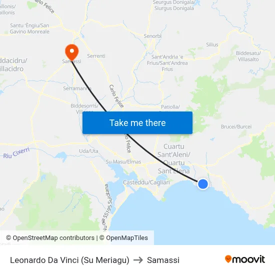 Leonardo Da Vinci (Su Meriagu) to Samassi map