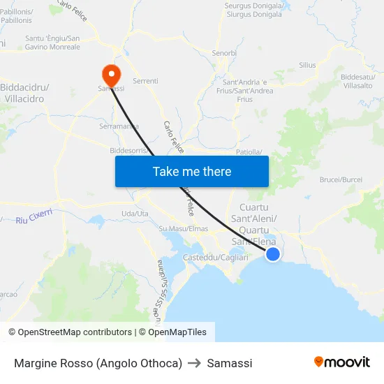 Margine Rosso (Corner of Othoca) to Samassi map