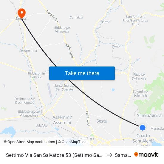 Settimo Via San Salvatore 53 (Settimo San Pietro) to Samassi map