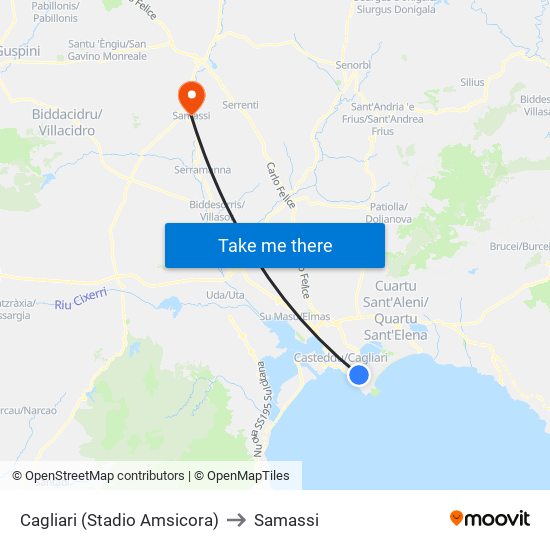 Cagliari (Stadio Amsicora) to Samassi map
