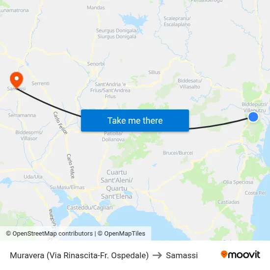 Muravera (Via Rinascita-Opposite Hospital) to Samassi map