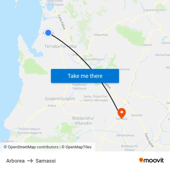 Arborea to Samassi map