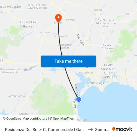 Residenza Del Sole - I Gabbiani Shopping Center to Samassi map
