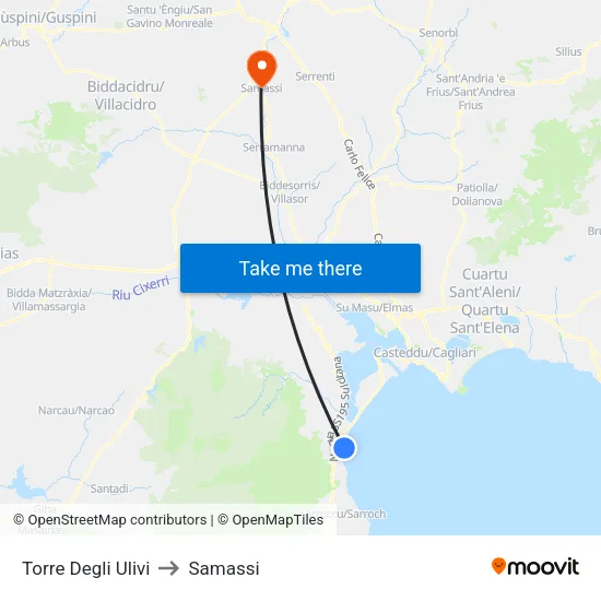 Torre Degli Ulivi to Samassi map