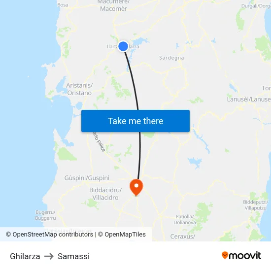 Ghilarza to Samassi map
