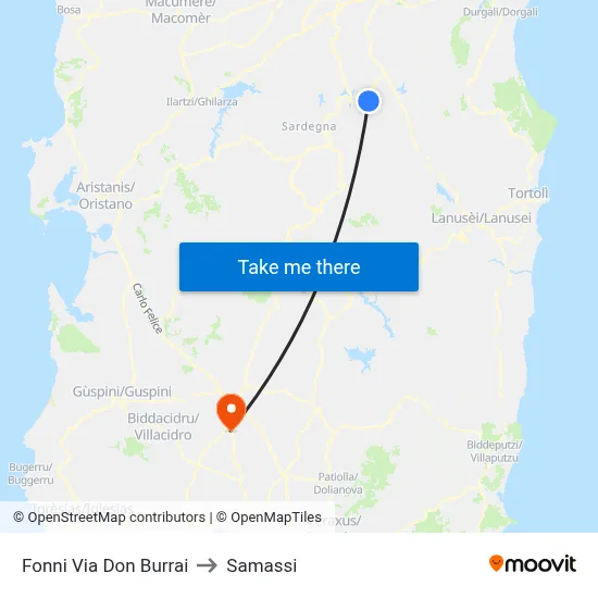 Fonni Via Don Burrai to Samassi map