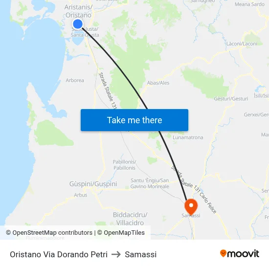 Oristano Via Dorando Petri to Samassi map