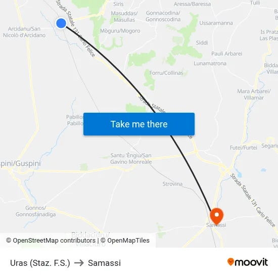 Uras (Railway Station) to Samassi map
