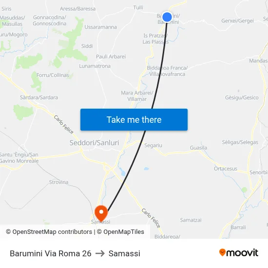 Barumini Roma Street 26 to Samassi map