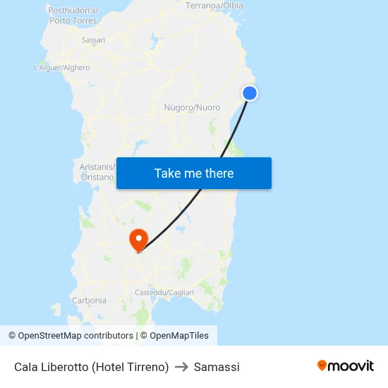 Cala Liberotto (Hotel Tirreno) to Samassi map