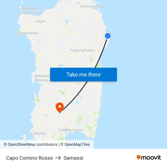 Capo Comino Red to Samassi map