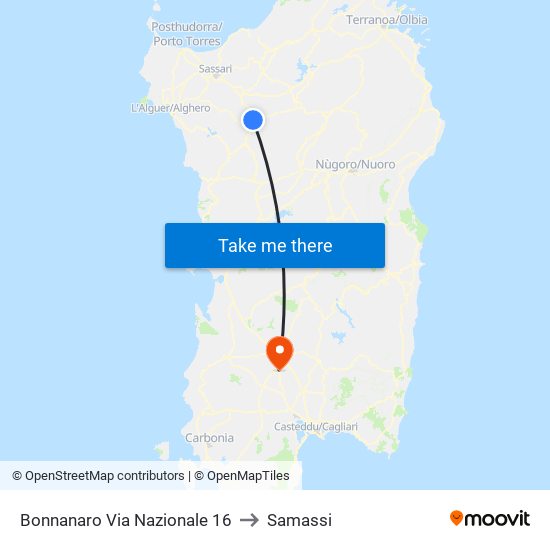 Bonnanaro Via Nazionale 16 to Samassi map