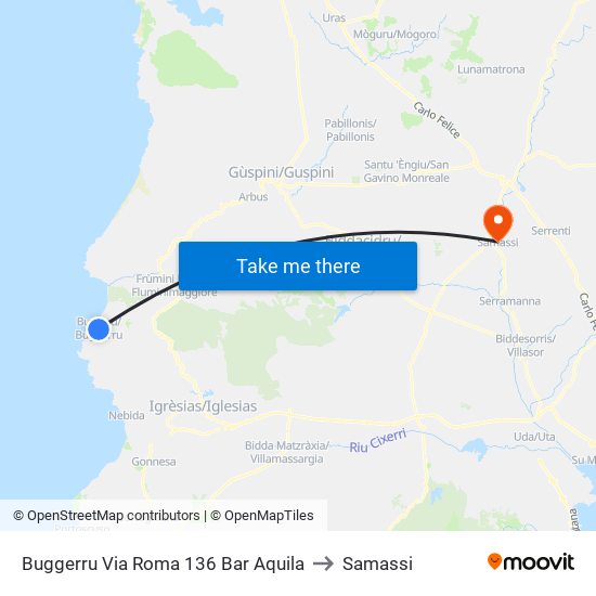 Buggerru Via Roma 136 Bar Aquila to Samassi map