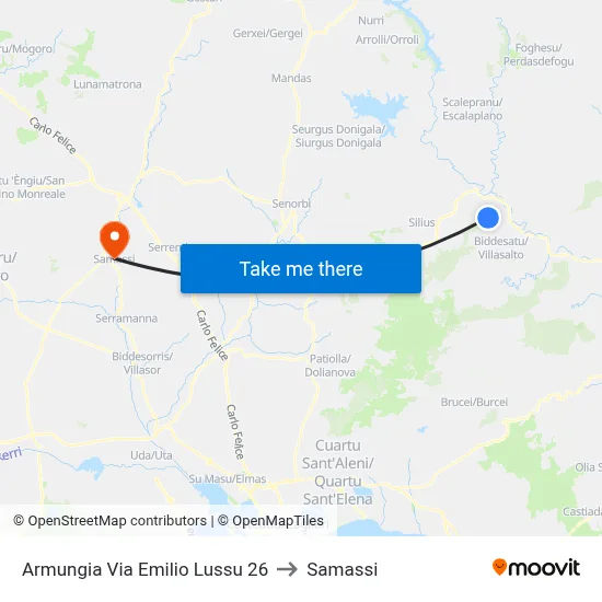 Armungia Emilio Lussu Street 26 to Samassi map