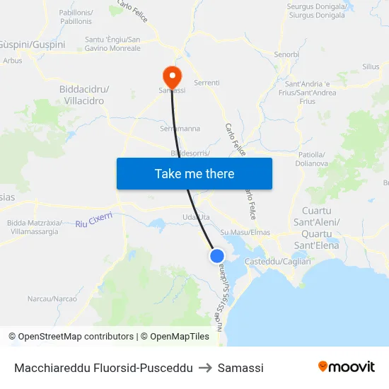 Macchiareddu Fluorsid-Pusceddu to Samassi map