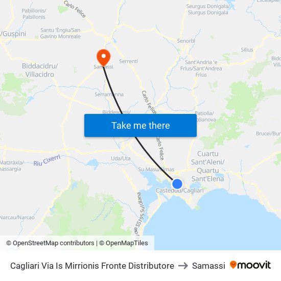 Cagliari Via Is Mirrionis Fronte Distributore to Samassi map
