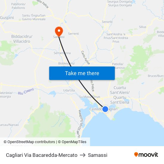 Cagliari Via Bacaredda-Mercato to Samassi map