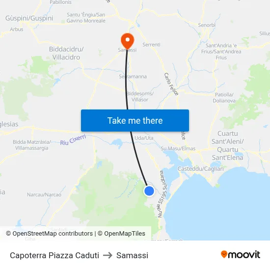 Capoterra Fallen Square to Samassi map