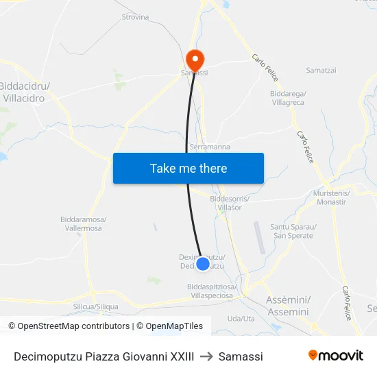 Decimoputzu Piazza Giovanni XXIII to Samassi map