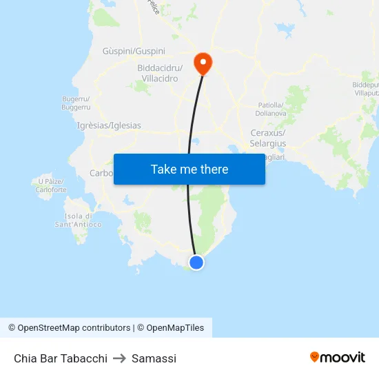 Chia Bar Tobacco to Samassi map