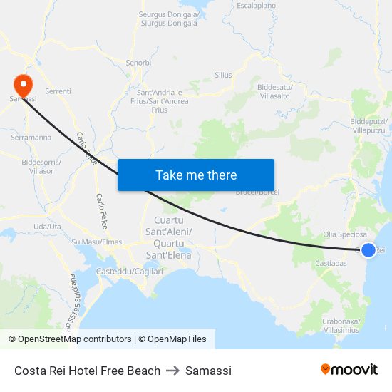 Costa Rei Hotel Free Beach to Samassi map