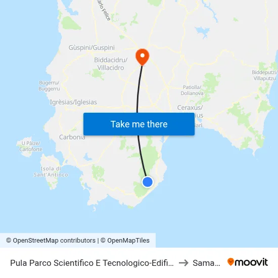 Pula Science and Technology Park-Building 1 to Samassi map