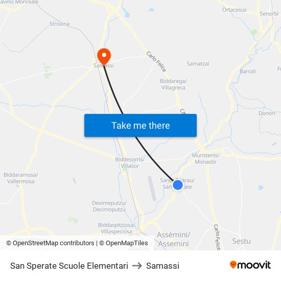 San Sperate Scuole Elementari to Samassi map
