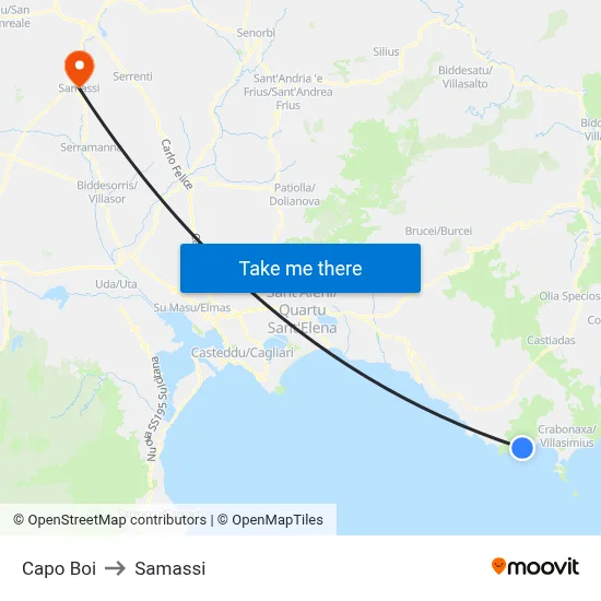 Capo Boi to Samassi map
