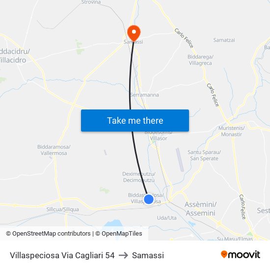 Villaspeciosa Via Cagliari 54 to Samassi map