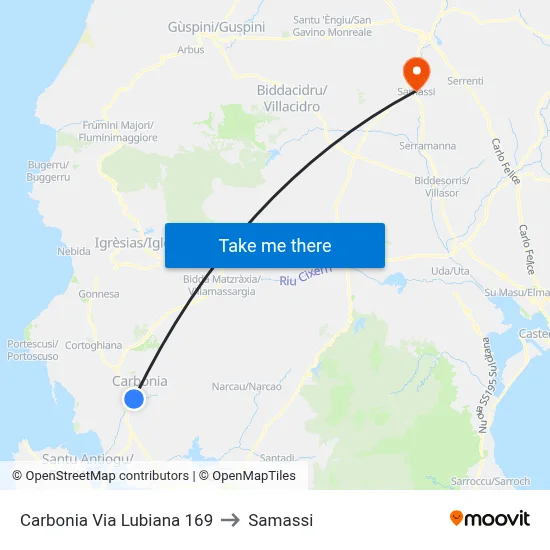 Carbonia Via Lubiana 169 to Samassi map