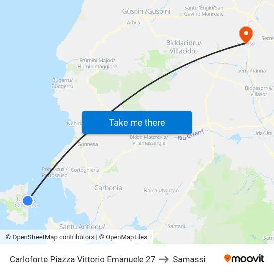 Carloforte Piazza Vittorio Emanuele 27 to Samassi map