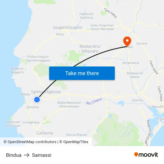 Bindua to Samassi map