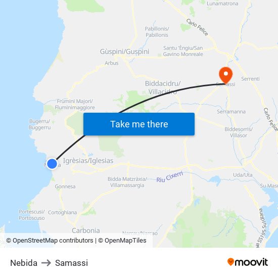 Nebida to Samassi map