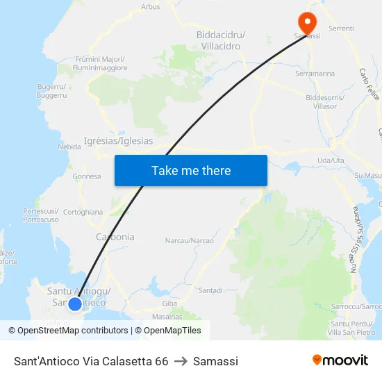 Sant'Antioco Via Calasetta 66 to Samassi map