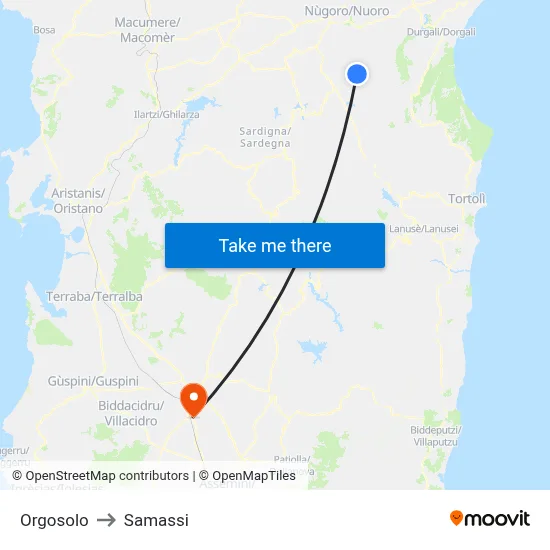 Orgosolo to Samassi map